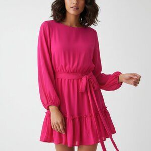 Flying Tomato Bright Pink Tiered Long Sleeve Dress | Size S